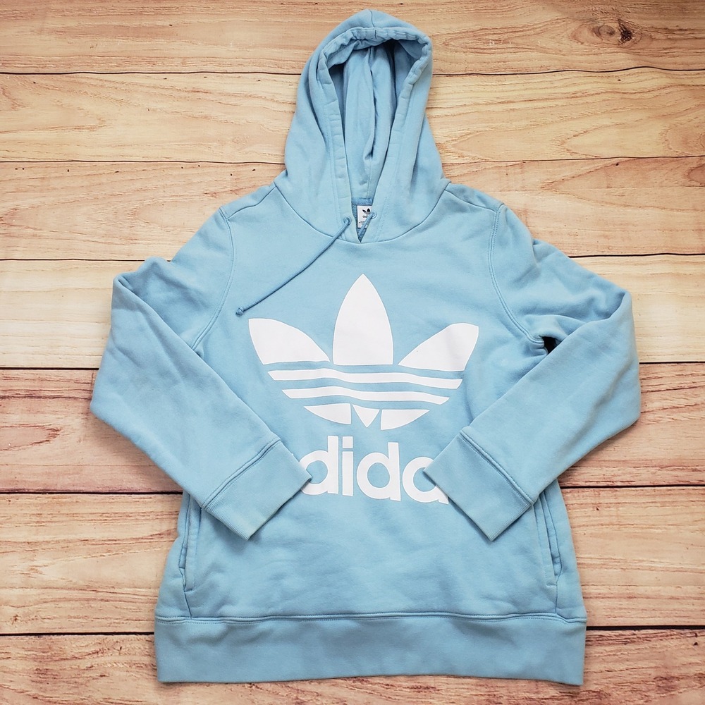 Adidas Hoodie Womens Medium Blue Sweatshirt‎ Trefoil Logo Casual Pullover Ladies